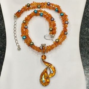 Jay King Sterling Silver Amber & Pearl Necklace